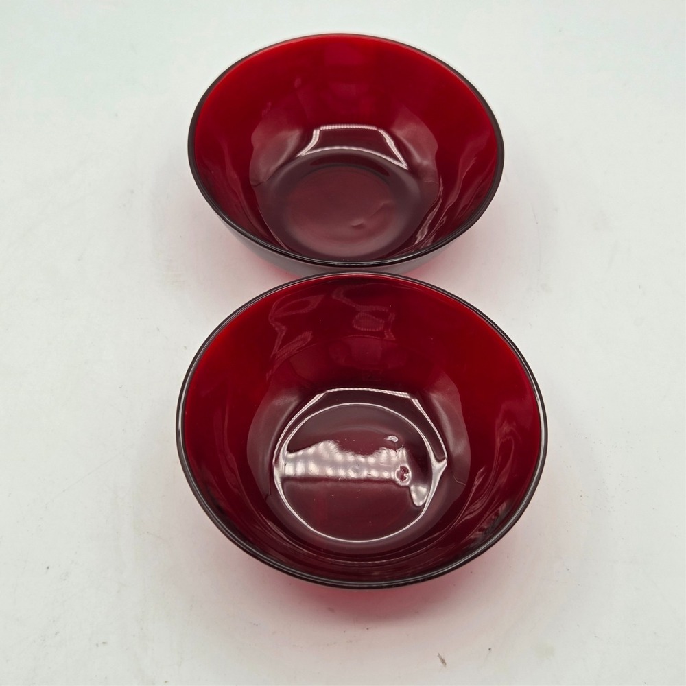 Set Of 2 ARCOROC (France) Ruby Red Glass Fruit/Dessert Bowls VINTAGE